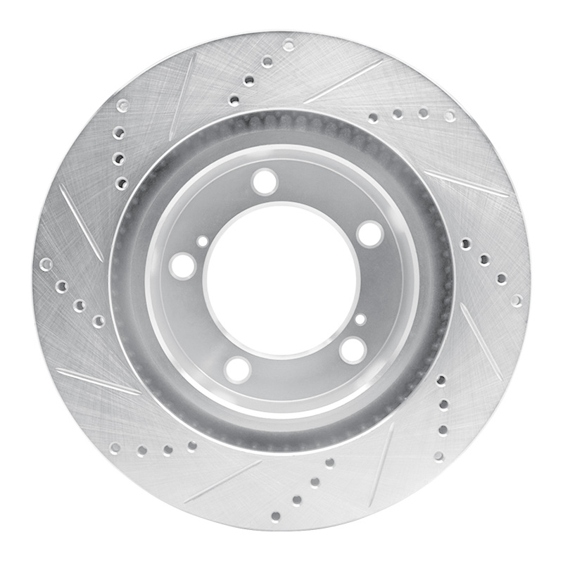 Lexus LX570 Brake Rotor (1) - Front Right - R1 Concepts - Drilled & Slotted - Silver - `08-`21